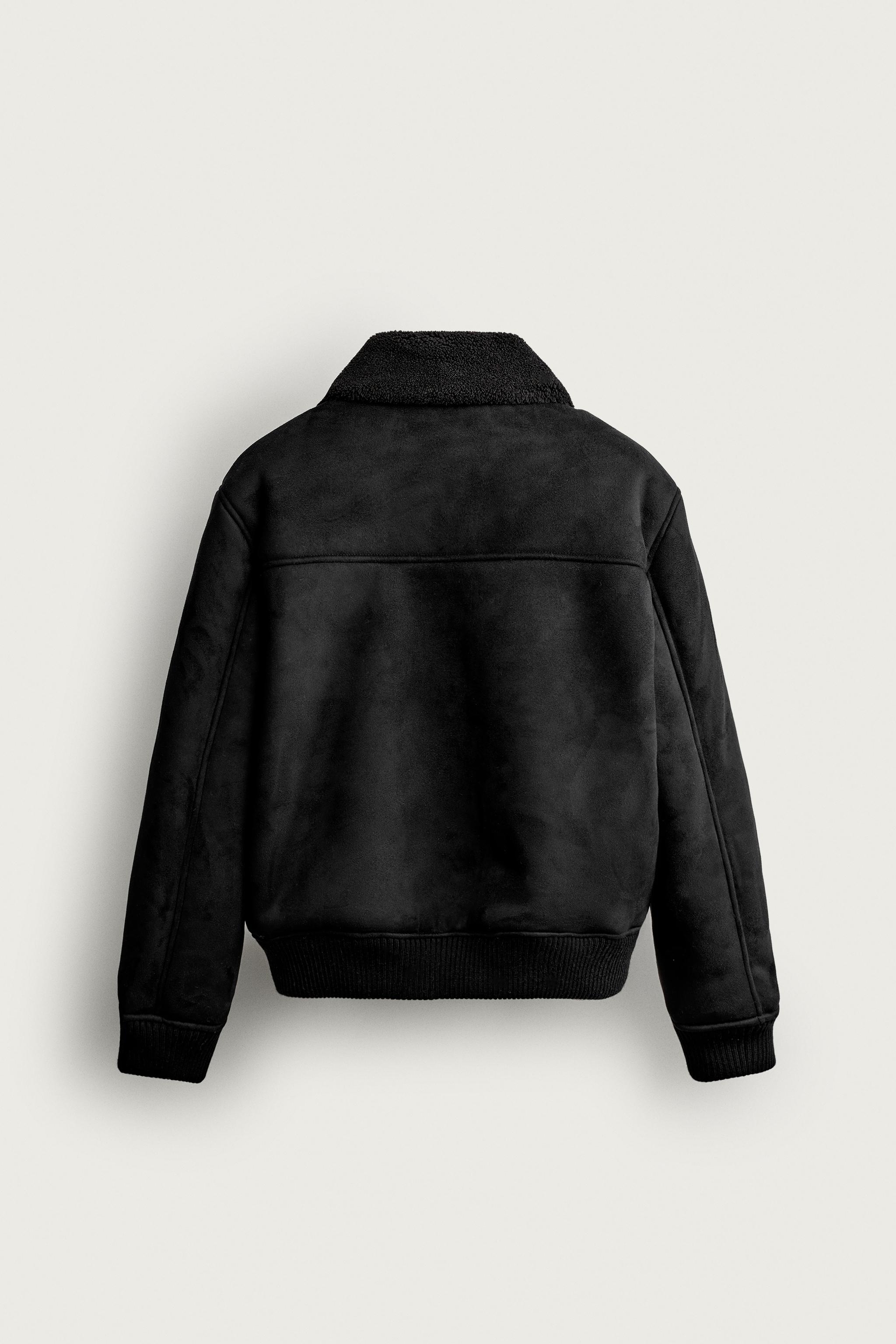 CONTRAST FAUX-SHEARLING FAUX LEATHER-EFFECT JACKET